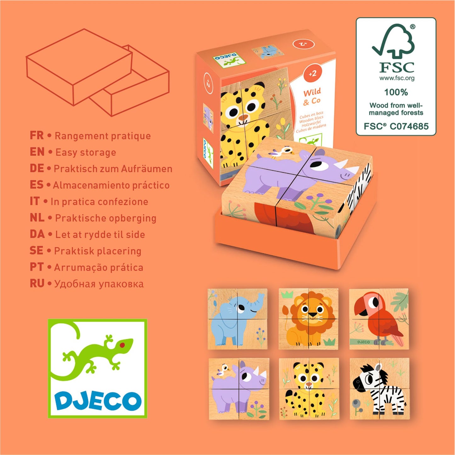 Djeco Wild & Co Wooden Blocks Puzzles