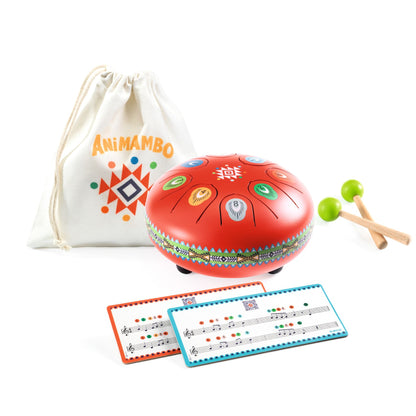 Djeco Red Metal Tongue Drum – 8 Notes Animambo