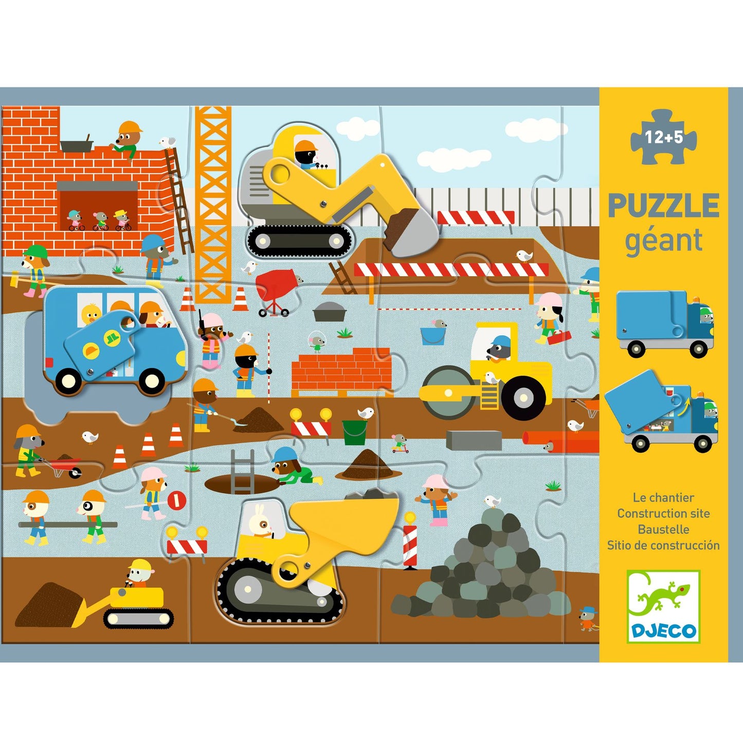 Djeco Construction Site - 12 + 5 Pcs Giant Puzzles