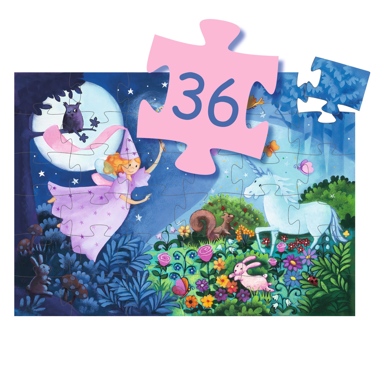 Djeco The Fairy And The Unicorn -  36 pcs Silhouette Puzzles