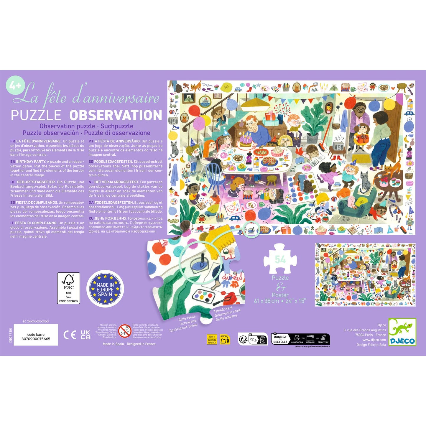 Djeco Birthday Party -54 Pcs Observation Puzzles
