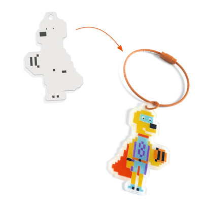 Djeco DIY Pixel Art Heroes Shrink Plastic Key Chains To Make