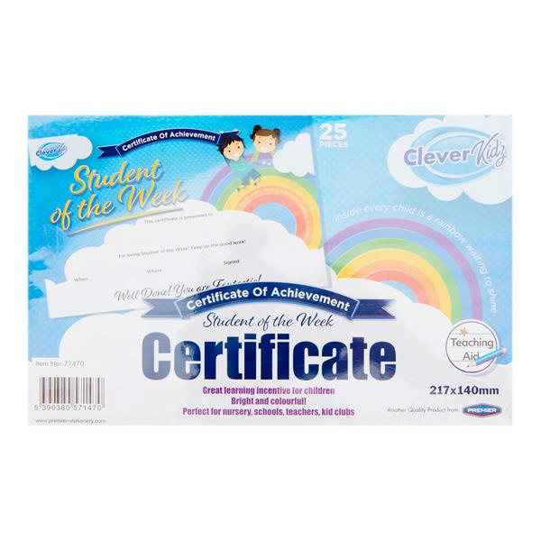 Clever Kidz Pkt25 Reward Certificates  Student Of The Week