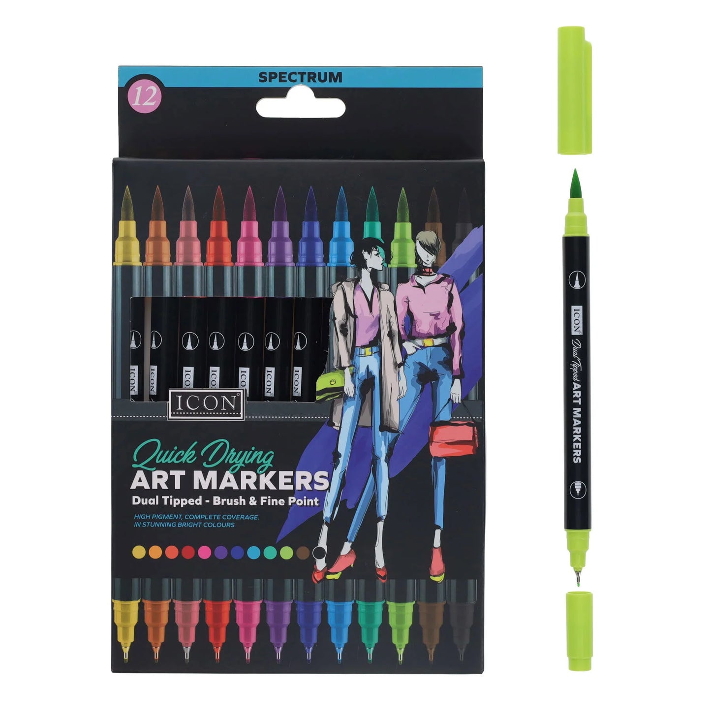 Icon Pkt12 Quick Drying Art Markers  Spectrum