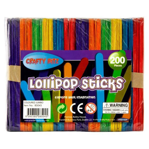 Crafty Bitz Bag 200 Jumbo Lollipop Sticks  Coloured
