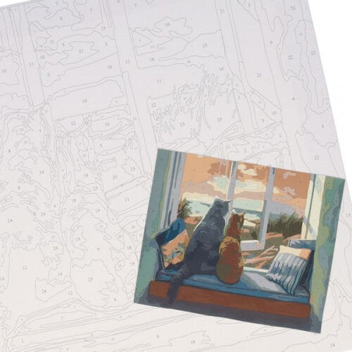 Icon 300x250mm Paint By Numbers Canvas  Cats On Sill