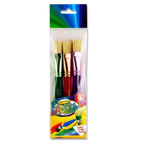World of Colour Pkt3 Big Grip Brush Set  Flat Toddler