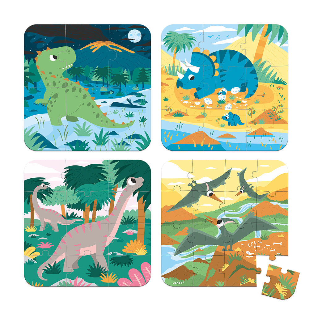 Janod 4 Puzzles Dinosaurs (6-9-12-16 Pcs)
