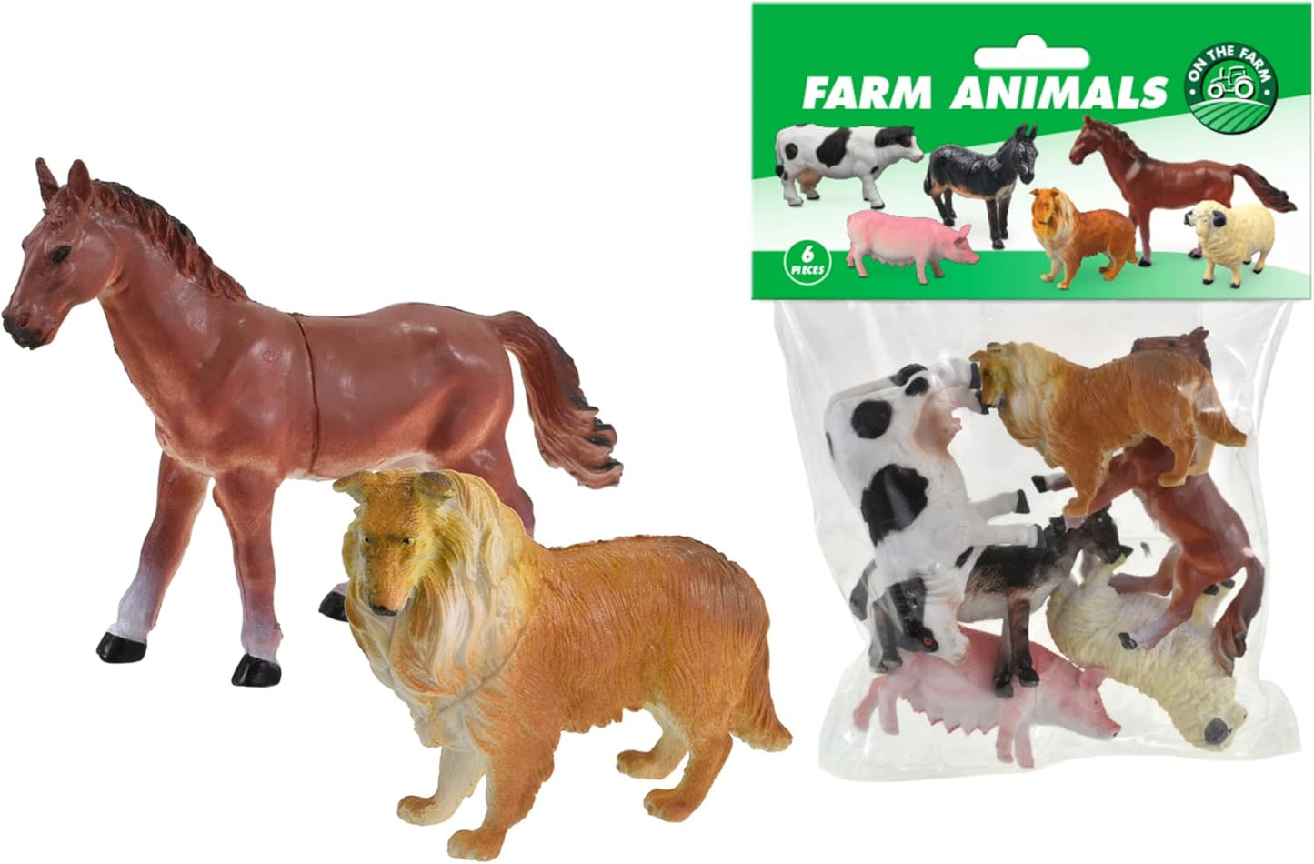 6 Pcs Farm Animals 4" Height Pvc Bag