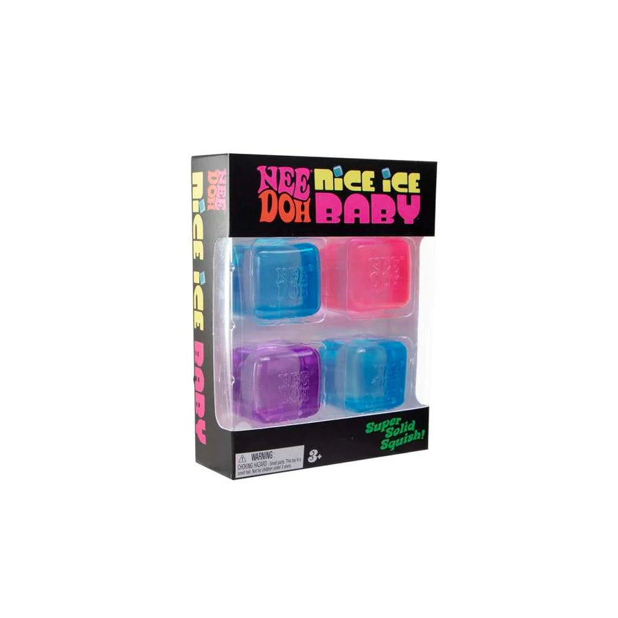Schylling NeeDoh Nice Ice Baby Teenie Super Solid Squish Mini Cube Fidget Toy 4 Pack