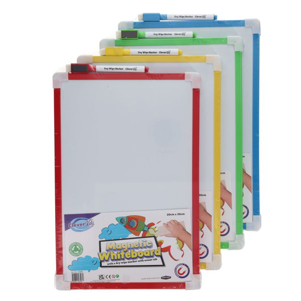 Clever Kidz Magnetic Dry Wipe Whiteboard  4 Asst