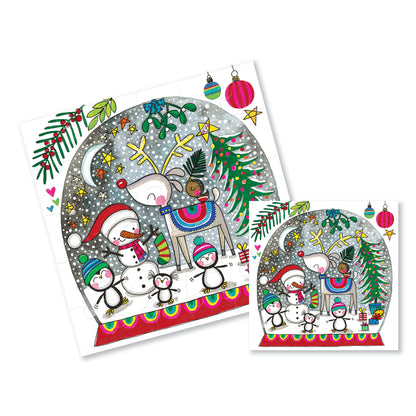 Rachel Ellen Xmas Jigsaw Cards - Reindeer Snow Globe