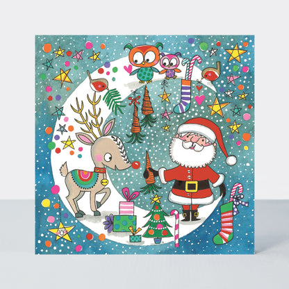 Rachel Ellen Xmas Jigsaw Cards - Santa/Rudolph Moon Scene