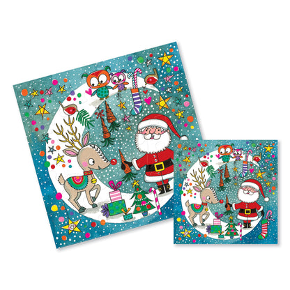 Rachel Ellen Xmas Jigsaw Cards - Santa/Rudolph Moon Scene