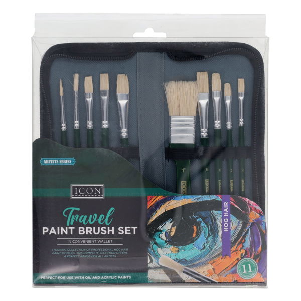 Icon Pkt11 Travel Paint Brush Set  Hog Hair