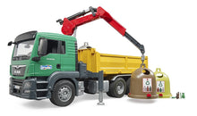 Bruder Man TGS Truck With 3 Glass Recycling Containers & Bottles