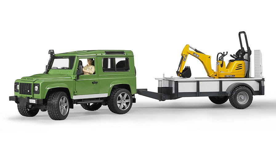 Bruder Land Rover Defender Trailer, JCB Micro Excav. & Worker