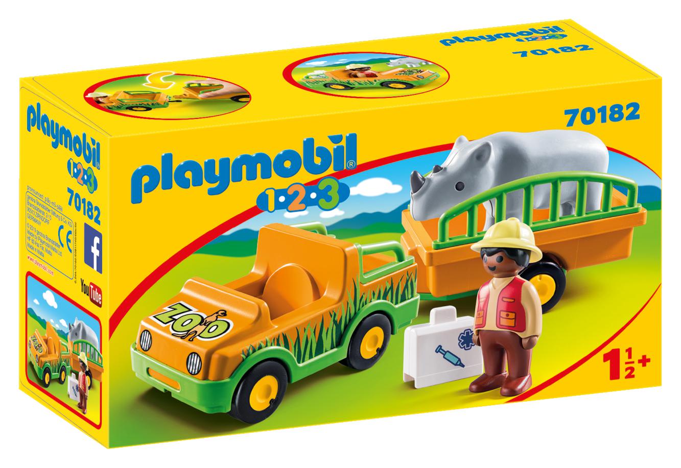 Playmobil 1.2.3 70182 Zoo Truck and Trailer with Rhinoceros