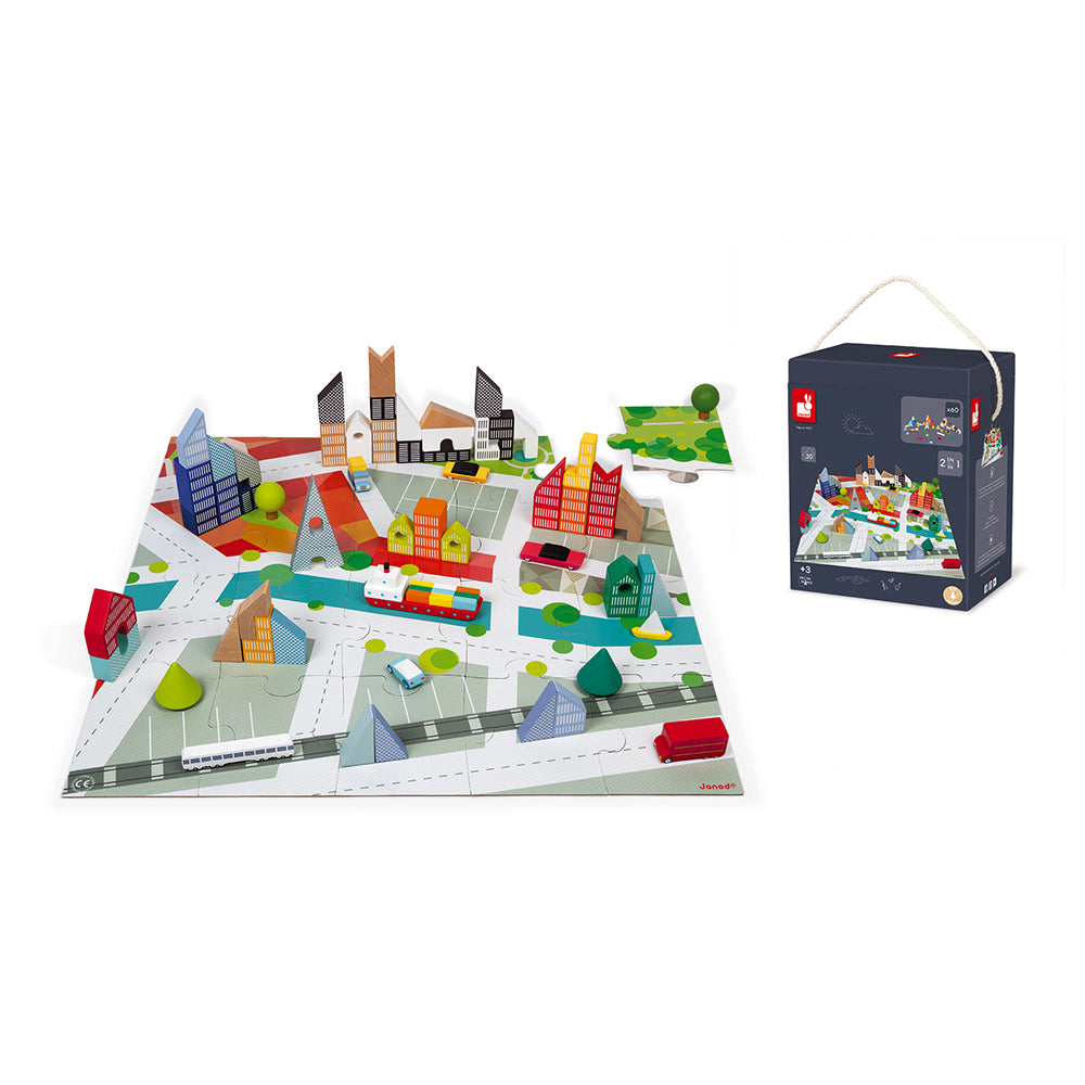 Janod Kubix 60-Block Set + City Puzzle