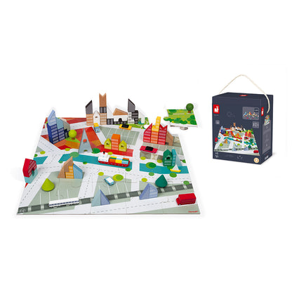 Janod Kubix 60-Block Set + City Puzzle