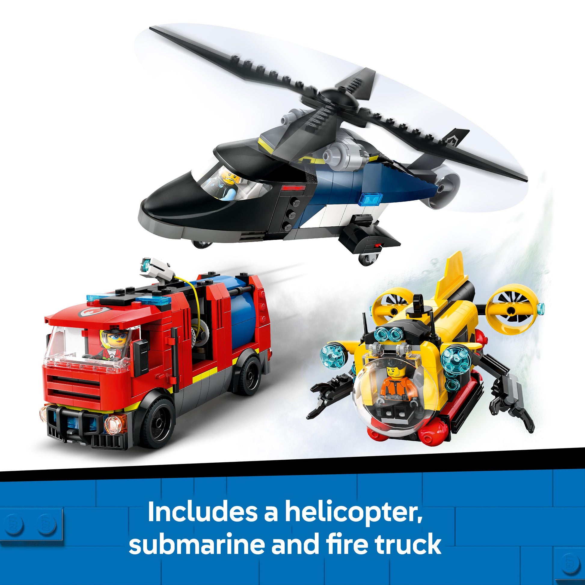 Lego City Great Vehicles 60462 Helicopter, Fire Truck & Submarine Remix