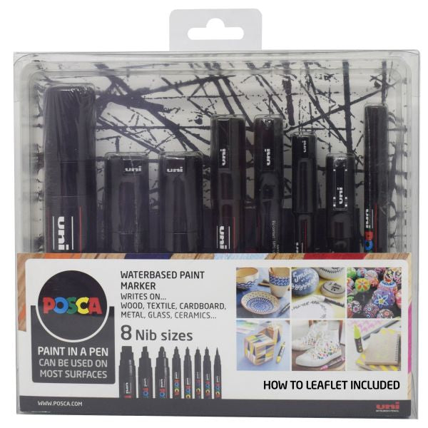 Posca Collection 8Pcs White Assorted Nib Sizes