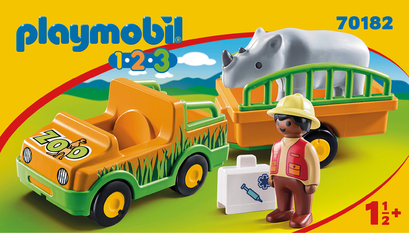 Playmobil 1.2.3 70182 Zoo Truck and Trailer with Rhinoceros