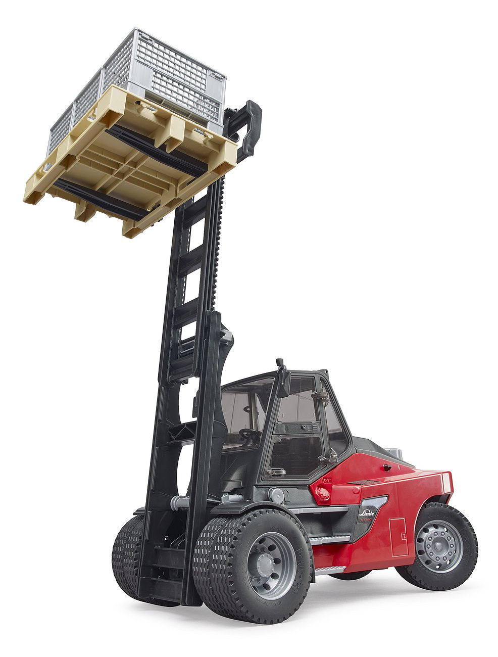 Bruder Linde HT160 Forklift W/Pallet & 3 Pallet Cages