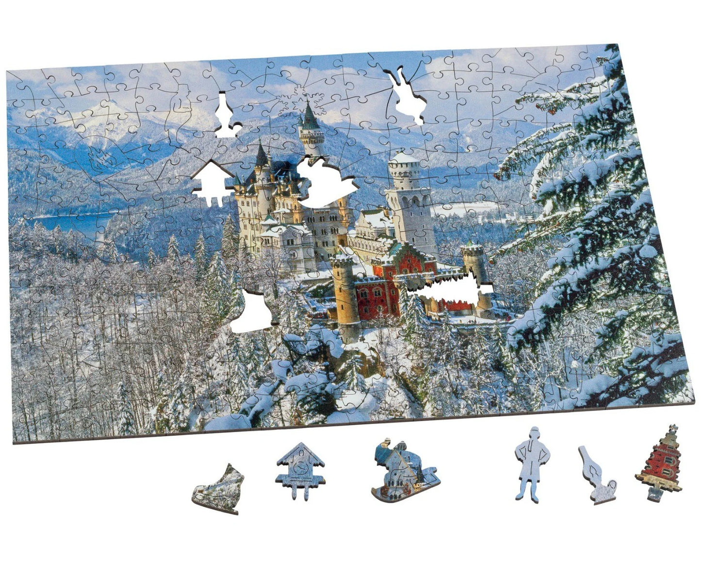 Wentworth Wooden Puzzles Winter Scene with Neuschwanstein 250 Piec Castle - Maxi