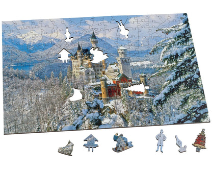 Wentworth Wooden Puzzles Winter Scene with Neuschwanstein 250 Piec Castle - Maxi