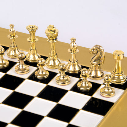 Manopoulos Classic Staunton Metal Chess Set with gold/silver chessmen and bronze-S32BLA