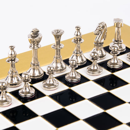 Manopoulos Classic Staunton Metal Chess Set with gold/silver chessmen and bronze-S32BLA