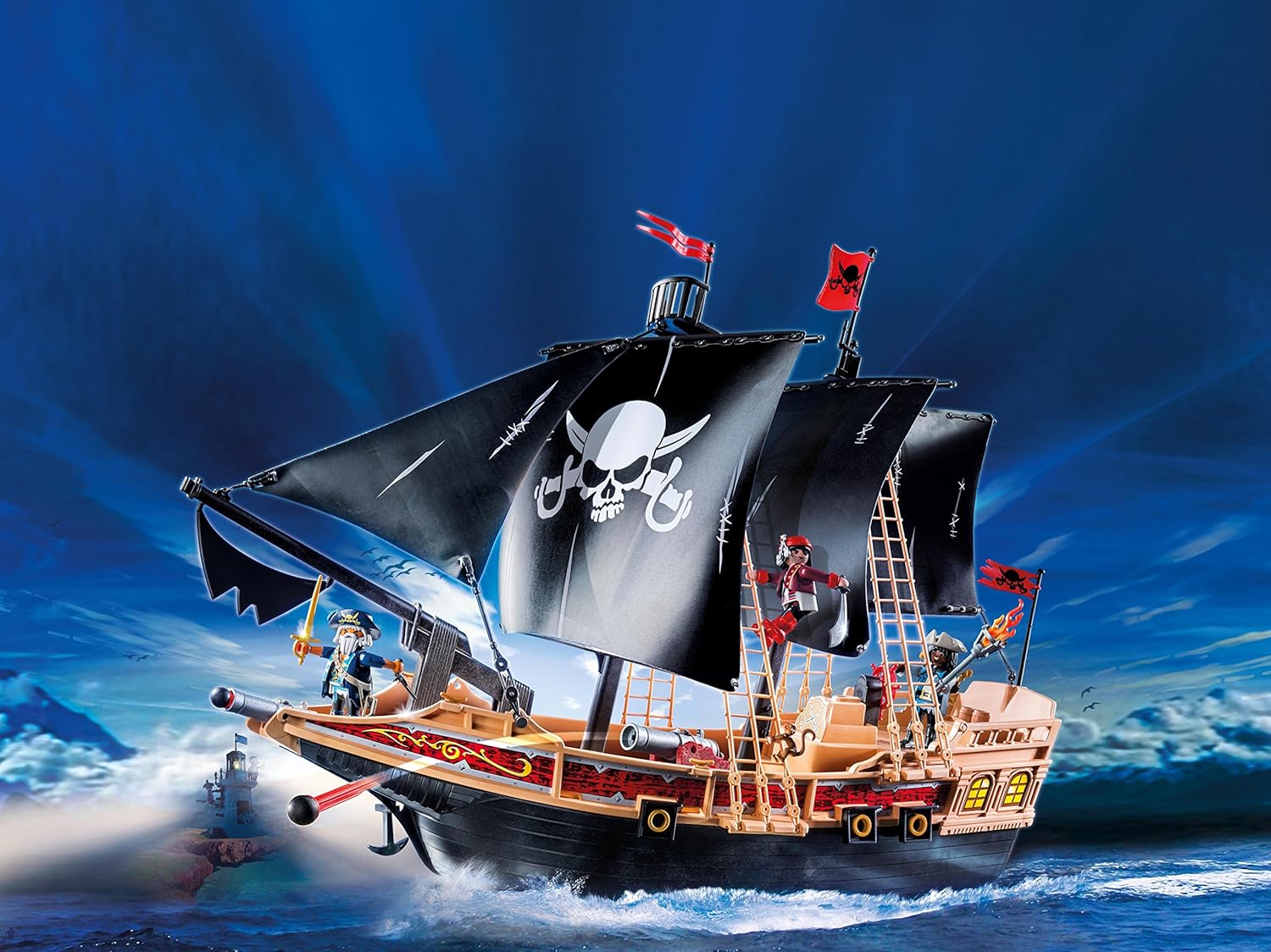 Playmobil 6678 Floating Pirate Raiders Ship with 3 Pirates