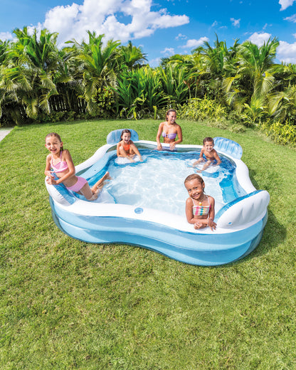 Intex 90" X 90" X 26" Blue Inflatable 2 Ring Family Pool W/Seats