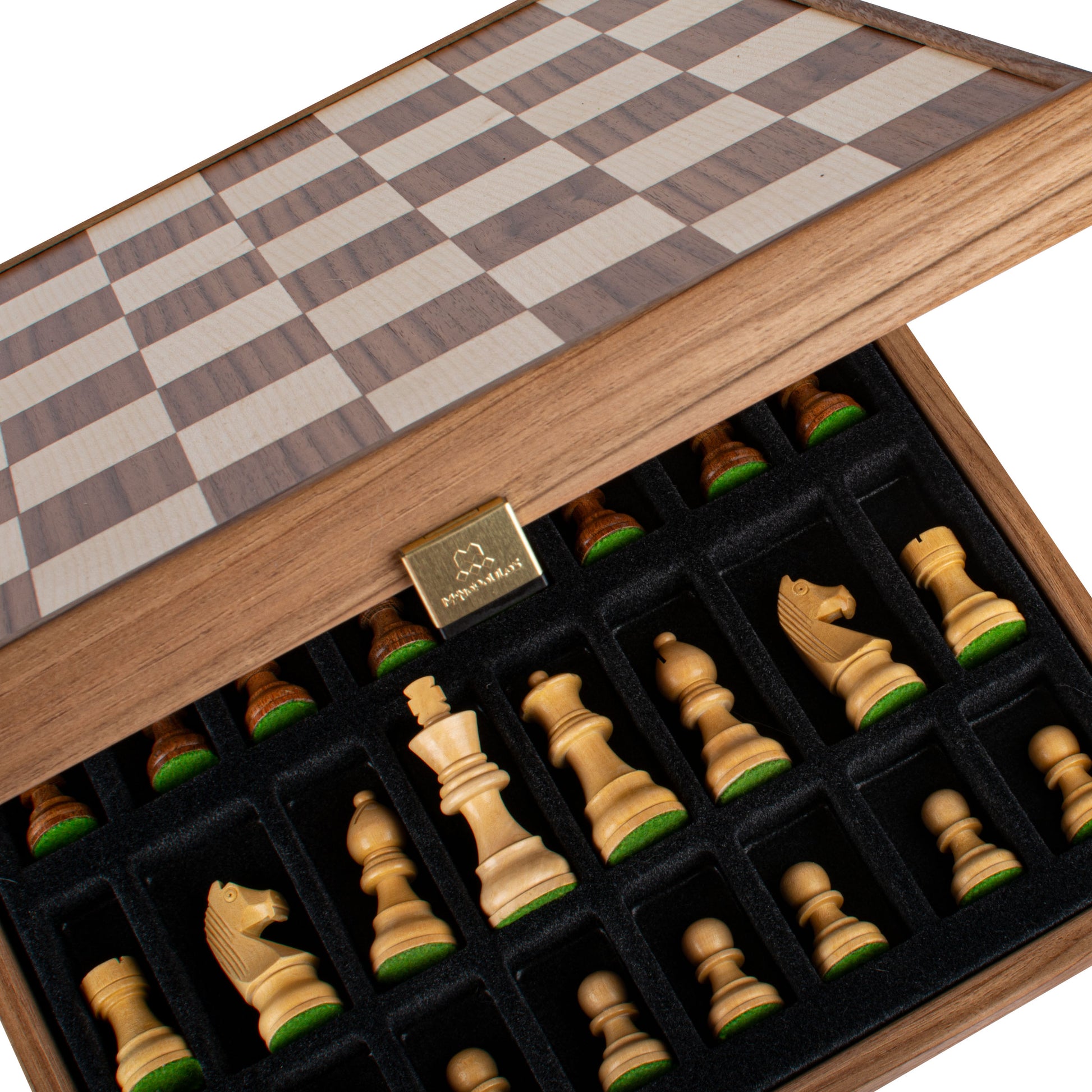 Manopoulos Wooden Chess Set In Inlaid Chessboard Case