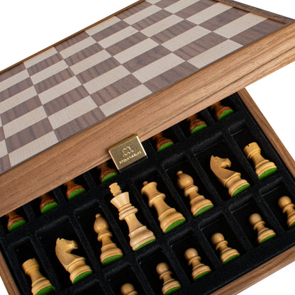 Manopoulos Wooden Chess Set In Inlaid Chessboard Case