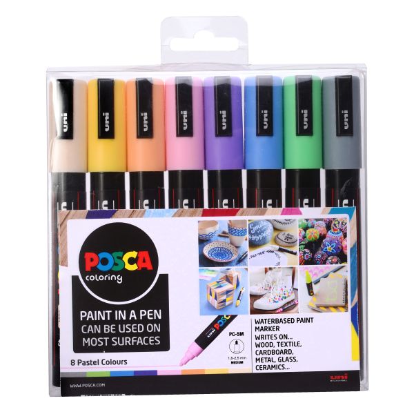 Posca Pc-5M Medium Bullet Tip Wlt 8 Pastel Colours