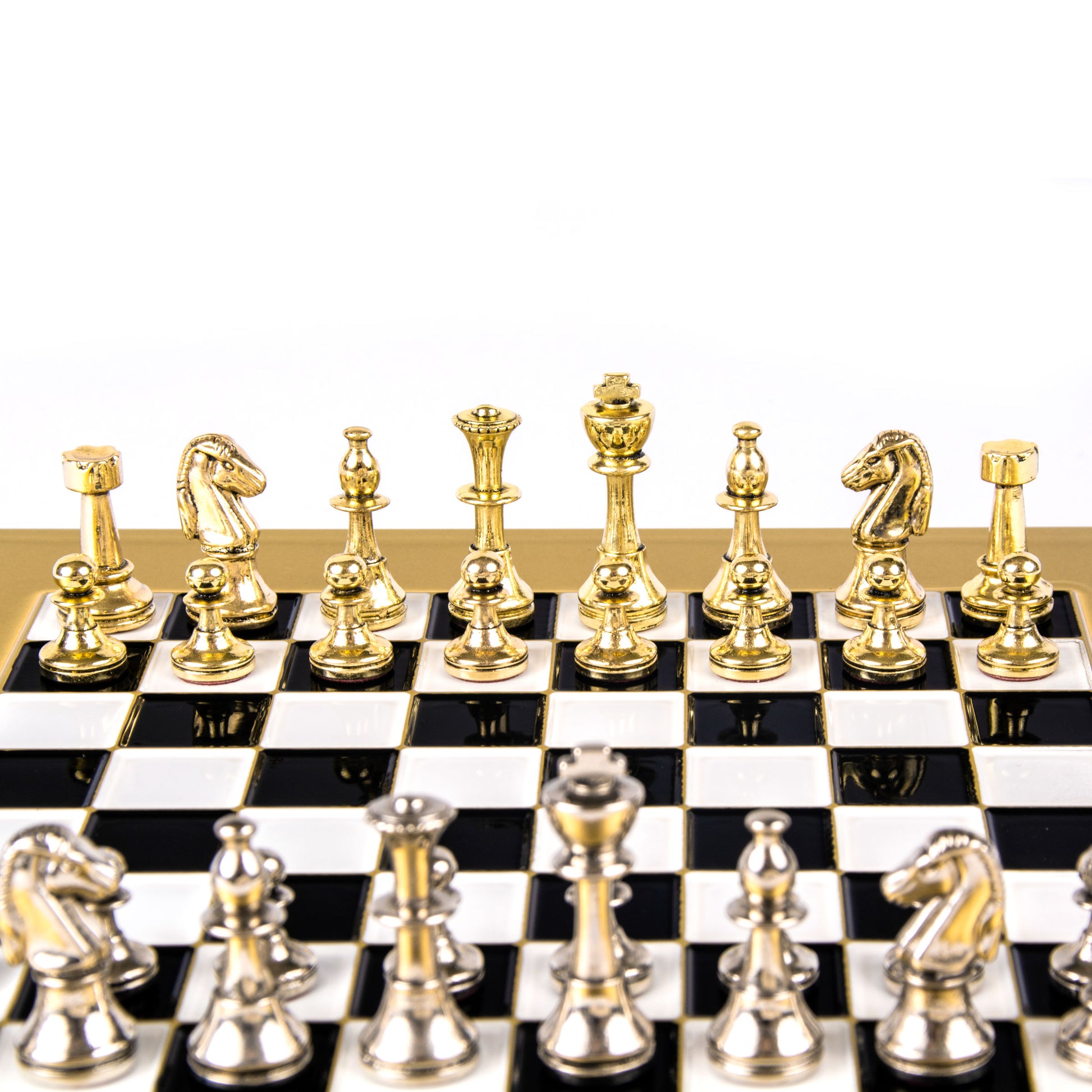 Manopoulos Classic Staunton Metal Chess Set with gold/silver chessmen and bronze-S32BLA