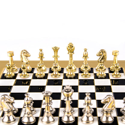 Manopoulos Classic Staunton Metal Chess Set with gold/silver chessmen and bronze-S32BLA