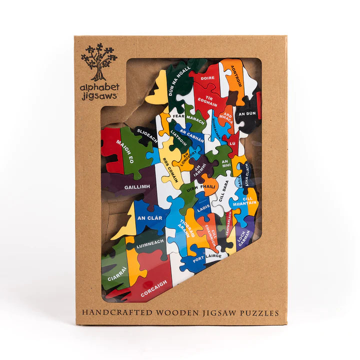 Alphabet Jigsaws Map of Ireland County Colours Jigsaw Puzzle (As Gaeilge)