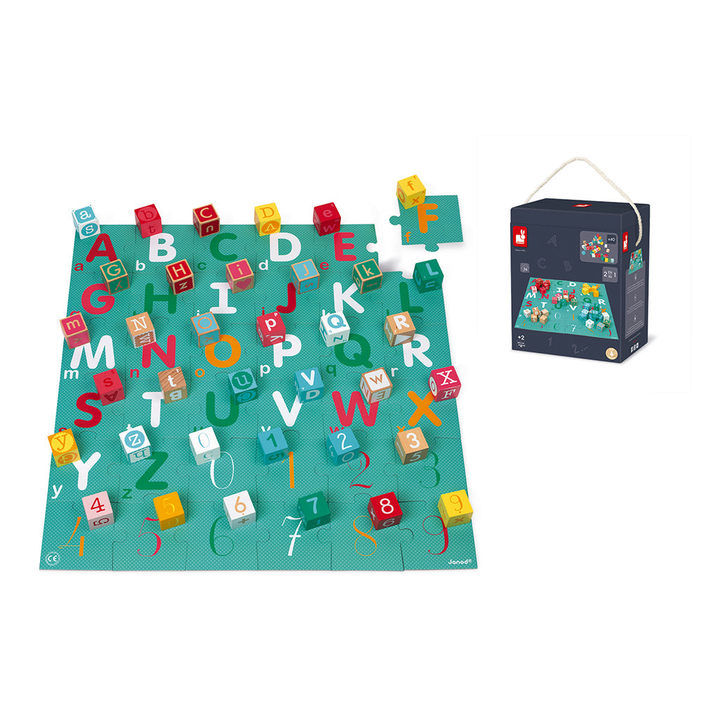 Janod KUBIX 40-Cube Set + Letters / Numbers Puzzle