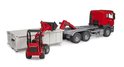 Bruder MAN TGS Truck W/Roll-Off-Container & Schaffer Compact Loader