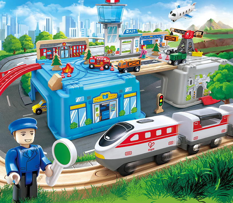 Hape Mega Metropolis Train Bucket Set (80 pieces)