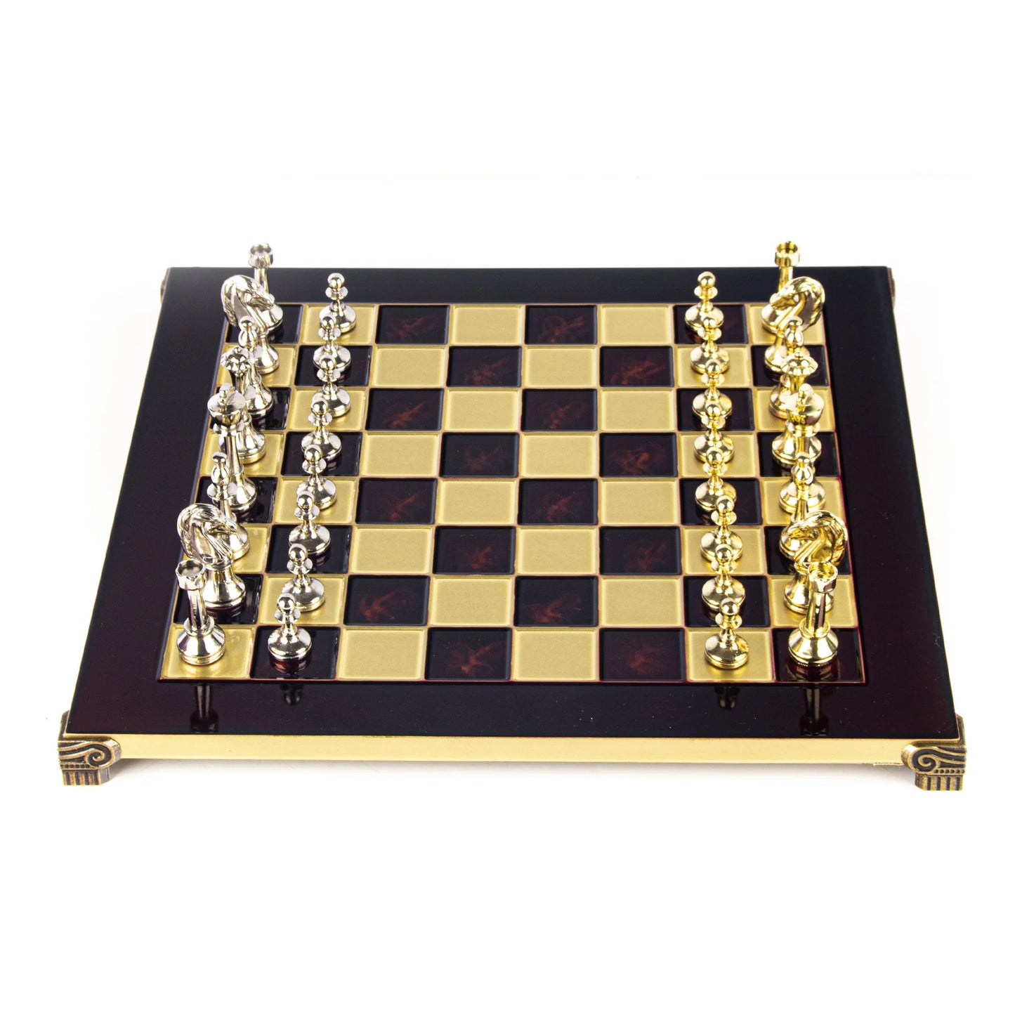 Manopoulos Classic Staunton Metal Chess Set with Gold/Silver Chessmen And Bronze-S34RED