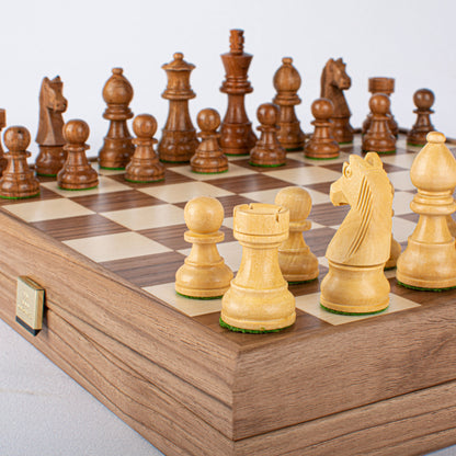 Manopoulos Wooden Chess Set In Inlaid Chessboard Case