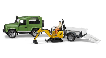Bruder Land Rover Defender Trailer, JCB Micro Excav. & Worker