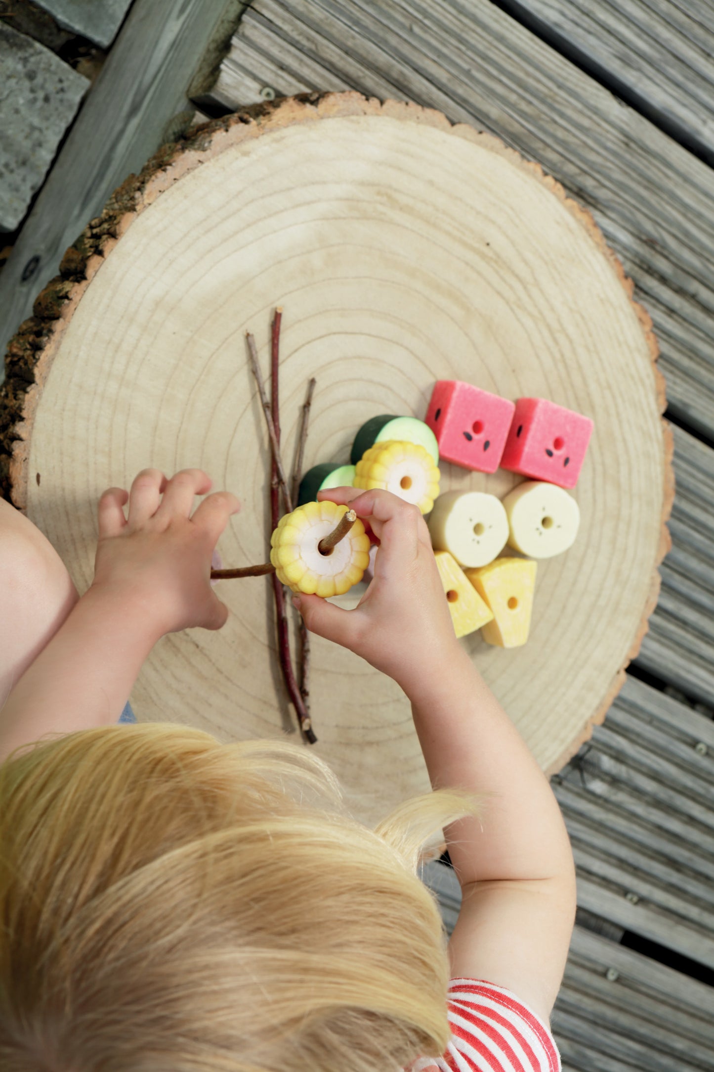 Yellow Door Sensory Play Stones – Threading Kebabs