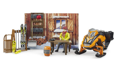 Bruder Bworld Mountain Hut With Snowmobil