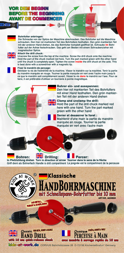 Kids At Work Hand Drill With 10 Mm Quick Action Chuck