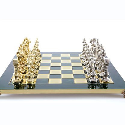 Manopoulos Renaissance Metal Chess Set With Gold/Silver Chessmen And Bronze Ches